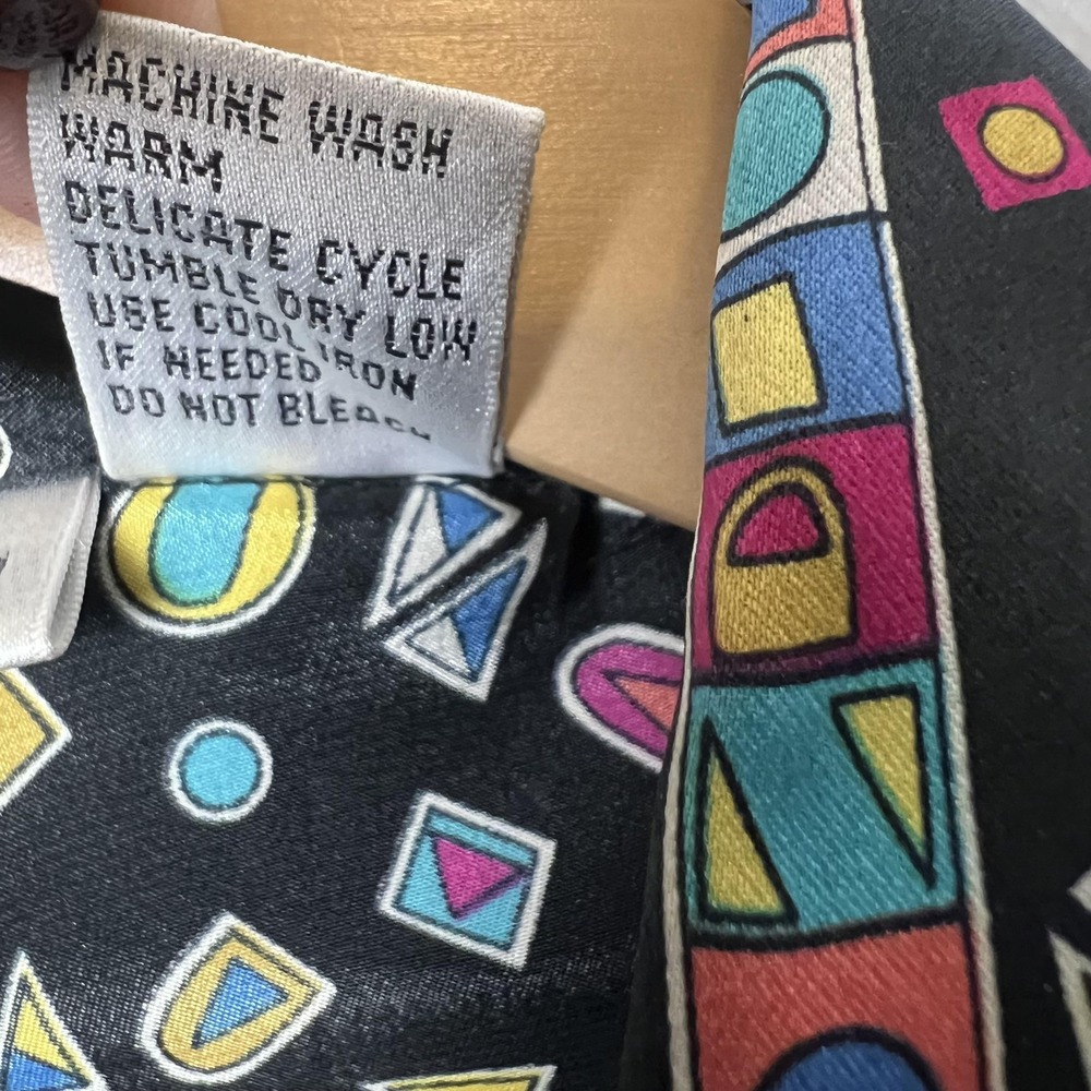 Marlis Shirt Womens 10 Black Colorful Geometric Print Button Up Long Sleeve 90s - Picture 6 of 7
